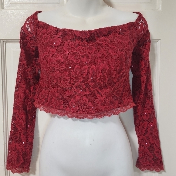 MY Michelle Red Lace Sequin Crop Top 13 - Picture 3 of 13